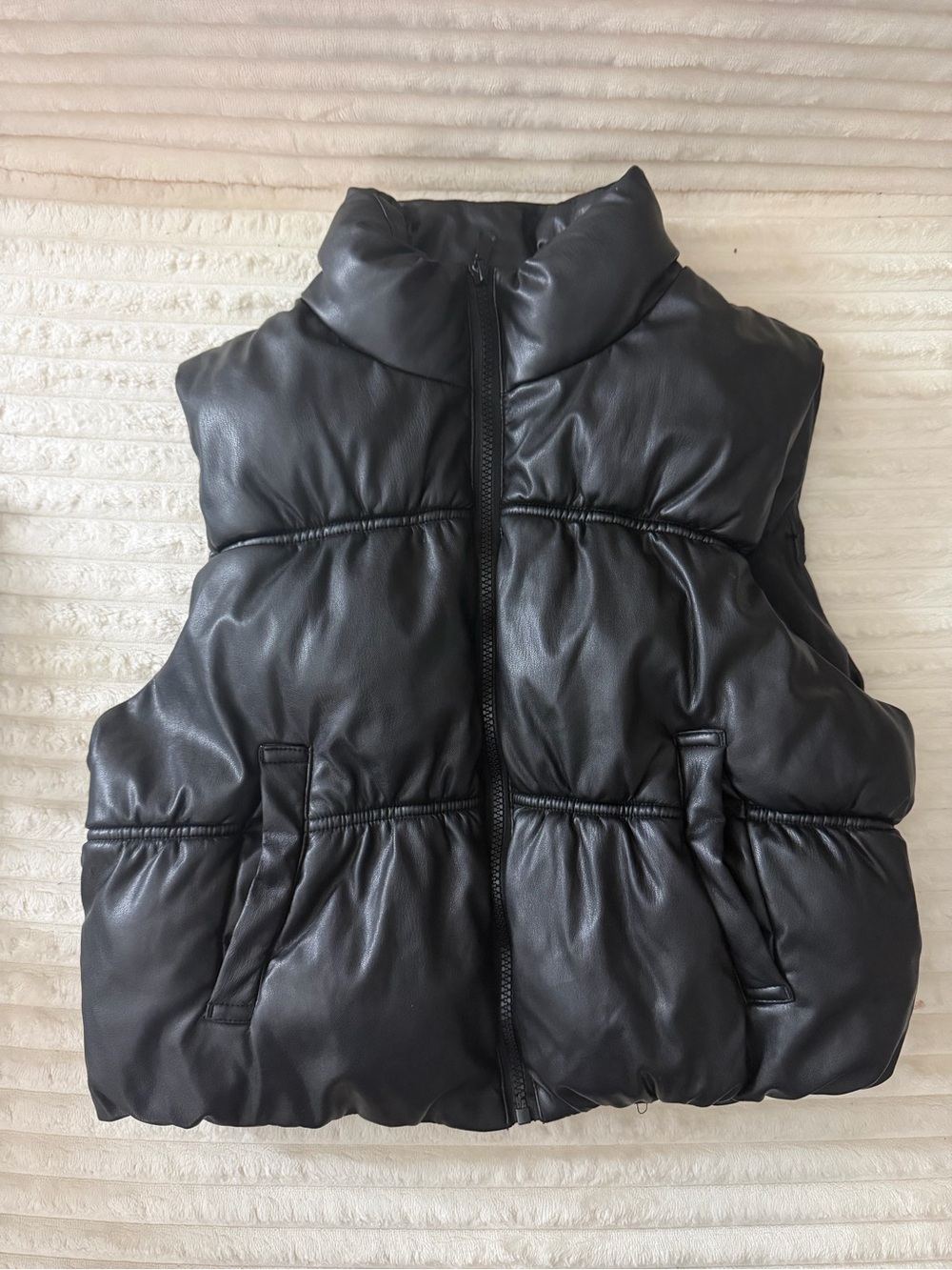 Love Tree Black Faux-Leather Puffer Vest
